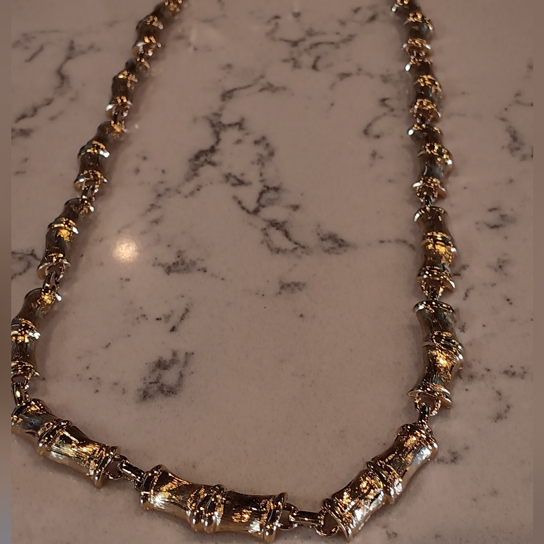 Vintage Monet Elegant Long Bamboo Style Gold Necklace